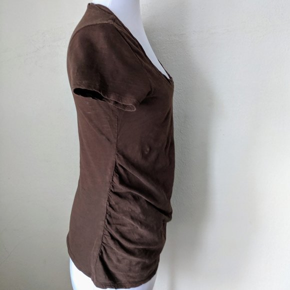 Fall Comfy Maternity T-shirt Top Chocolate Brown Scoopneck Ruched Autumn - Picture 5 of 8